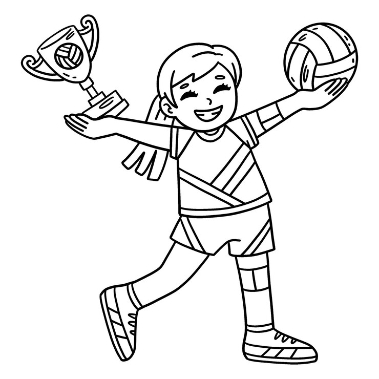 Vector jugadora de voleibol con un trofeo aislada