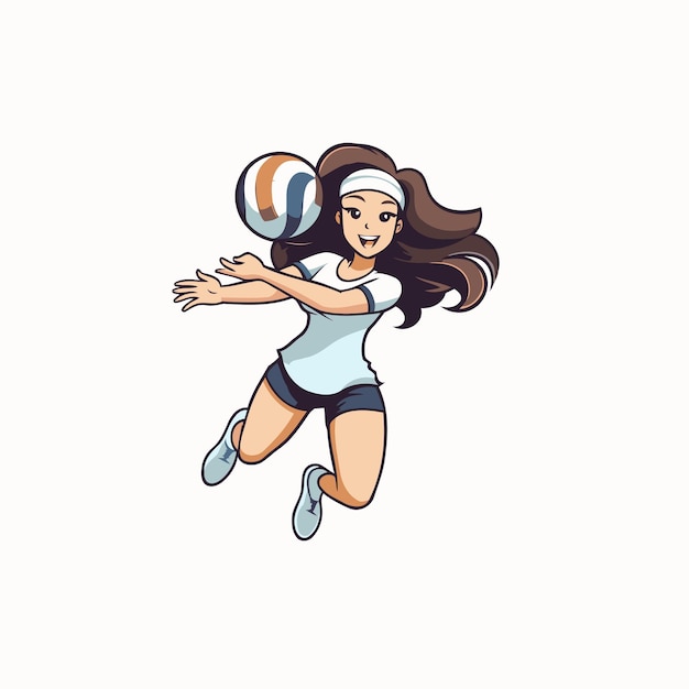 Vector jugadora de voleibol vectorial de dibujos animados de chica ilustración sobre un fondo blanco