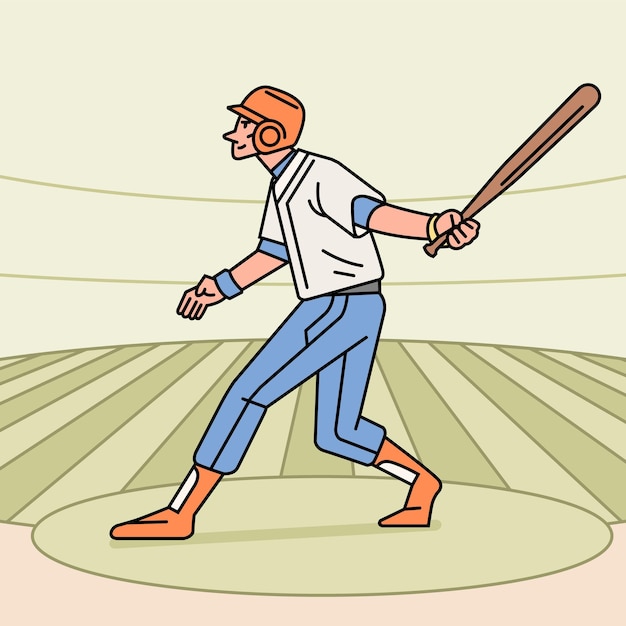 Jugadores de béisbol acción de personajes Atleta en la ilustración de estilo de la línea del estadio