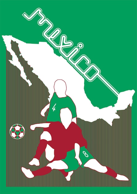 JUGADORES DE FÚTBOL DE MÉXICO CON DISEÑO VECTORIAL DE FONDO DE BANDERA