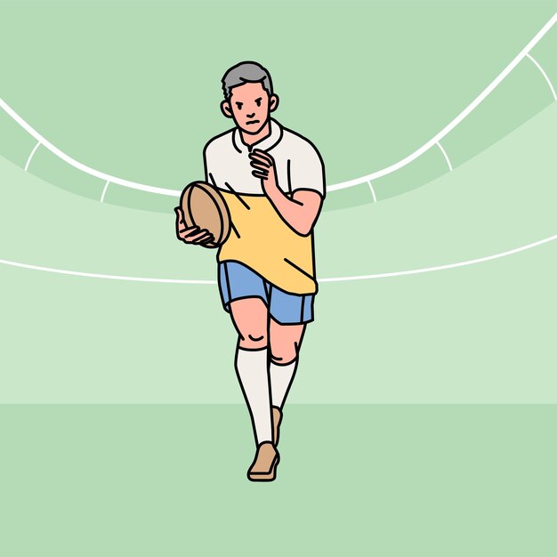 Vector jugadores de fútbol de rugby acción ilustración de estilo de línea de campo del atleta