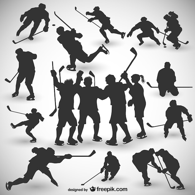 Vector jugadores de hockey siluetas fijaron