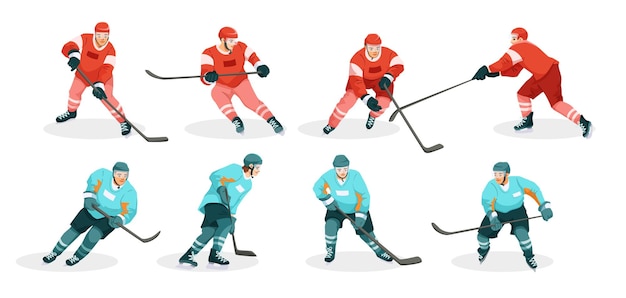 Jugadores de hockey sobre hielo en acción en una ilustración vectorial de fondo blanco