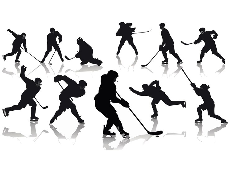 Jugadores de hockey sobre hielo en acción Ilustración vectorial de silueta