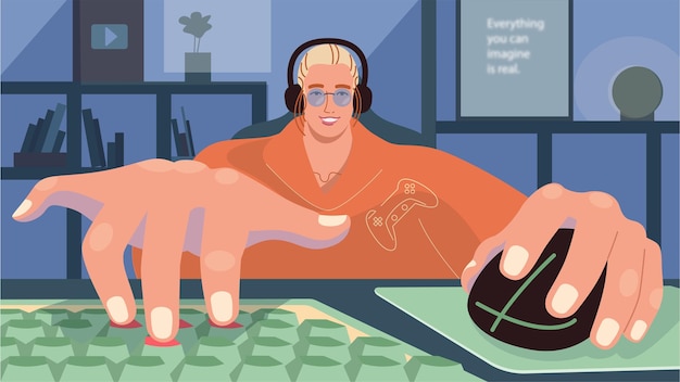 Los jugadores más jóvenes se sientan frente a una pantalla y juegan con auriculares, ratón y teclado.