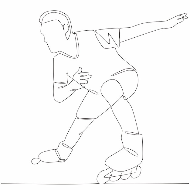 Jugadores de patines en acción Dibujo de línea continua