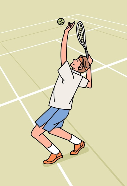 Jugadores de personaje de tenis en acción Atleta en la ilustración de estilo de línea de campo