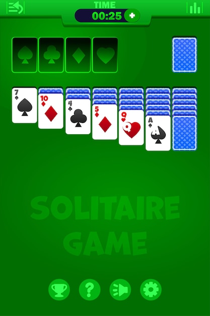 Jugando al solitario en la interfaz de usuario de fondo verde
