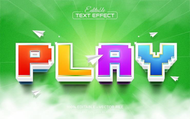 Vector jugar 3d dibujos animados colorido juego efecto de texto de píxeles editable