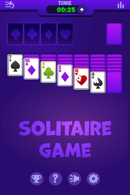 Jugar al solitario en los botones de la interfaz de usuario de fondo púrpura para su desarrollo de juegos Solitario pantalla de juego