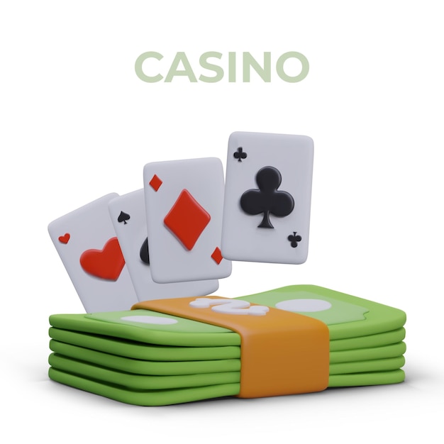 Jugar a las cartas y a los billetes de banco sobre fondo blanco Ganar un premio en efectivo