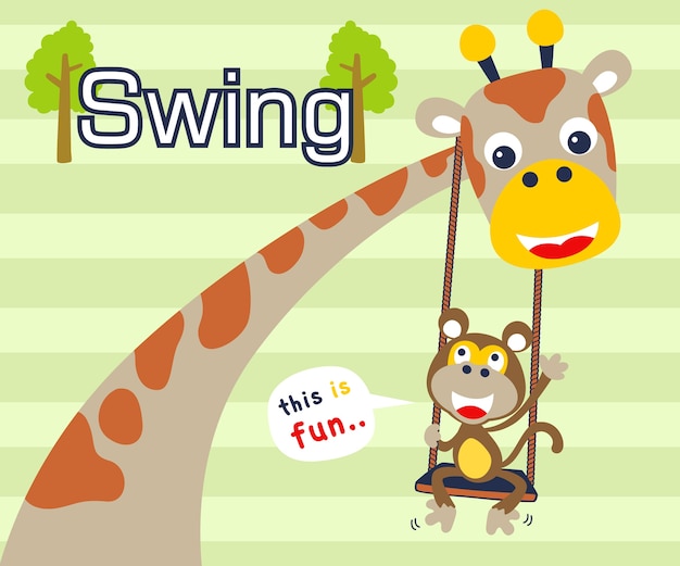 Jugar columpio con dibujos animados de animales