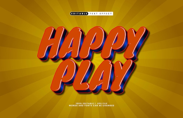 jugar feliz efecto de texto editable con un estilo de texto para niños y juegos