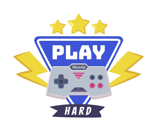 Jugar Hard Joysticks Gamepad con el eslogan de texto de impresión de dibujos animados de ilustración vectorial
