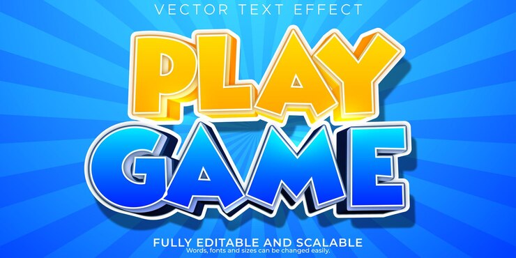 Vector jugar juego efecto de texto dibujos animados editables y estilo de texto cómico