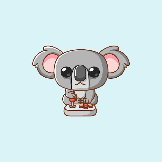 Jugar a un juego con un joystick kawaii chibi personaje mascota ilustración estilo de contorno