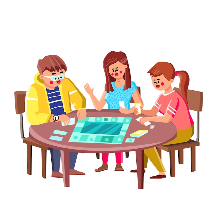 Vector jugar juegos de mesa jugando amigos juntos vector. hombre y mujer disfrutando de juegos de mesa, estrategia de juegos y cartas. personajes divertido juguetón tiempo y amistad ilustración de dibujos animados plana