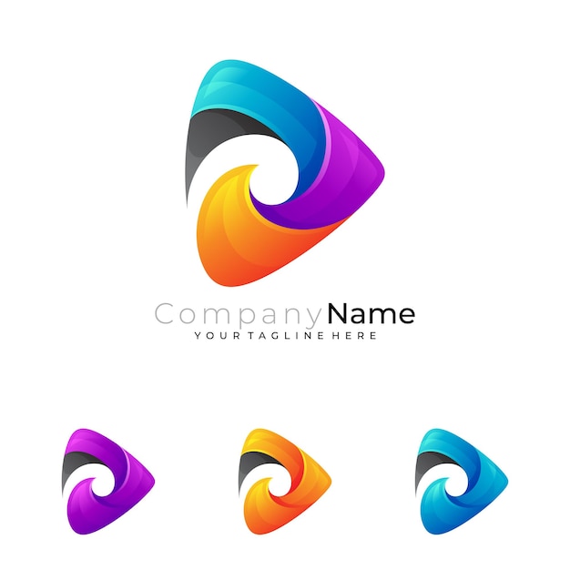 Vector jugar logo con vector de diseño colorido, iconos de colores 3d