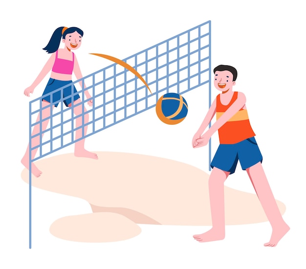 Vector jugar voleibol en la playa ilustración plana