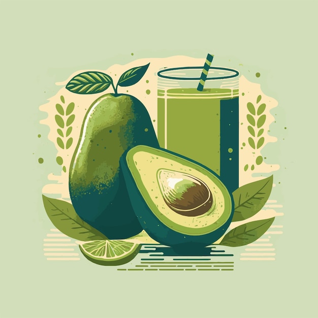 Vector jugo de aguacate verde en tarro vector ilustración un licuado de vidrio diseño de bebida póster