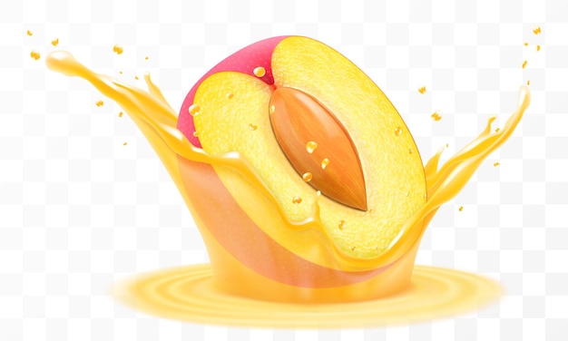 Jugo de ciruela Ciruela fresca madura cae en una salpicadura de jugo aislado en un fondo transparente Realista
