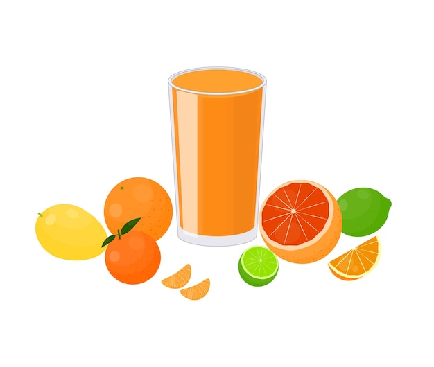 Vector jugo de cítricos de dibujos animados con frutas