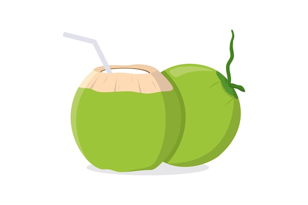 Jugo de coco joven aislado en vector de ilustración de estilo plano de fondo blanco