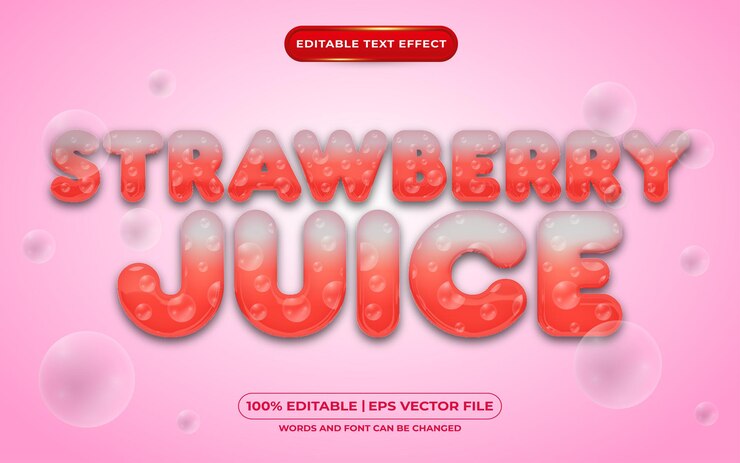Vector jugo de fresa estilo líquido de efecto de texto editable