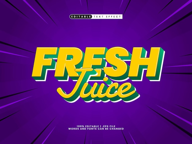 jugo fresco efecto de texto editable en niños y estilo de texto simple