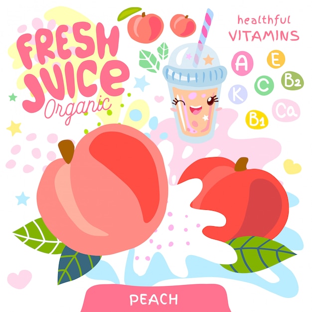 Jugo fresco de vidrio orgánico lindo personaje kawaii.