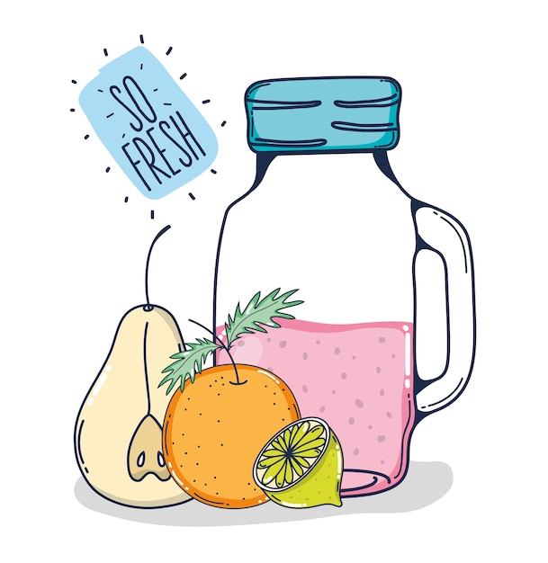 Vector jugo de fruta en dibujos animados de botellas de vidrio