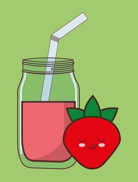 Jugo de fruta de fresa comida kawaii