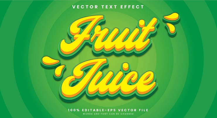 Vector jugo de frutas 3d efecto de texto editable plantilla adecuada para el tema de frutas frescas