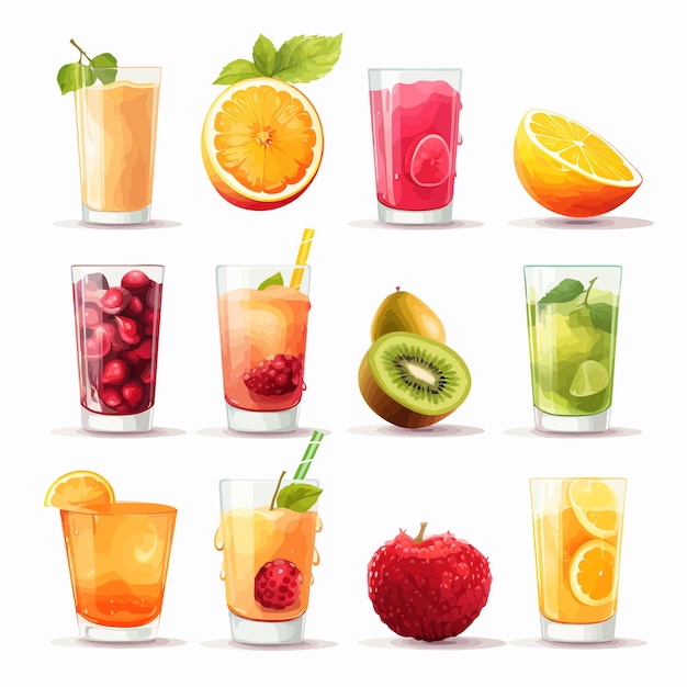 Vector jugo y frutas