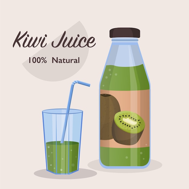 Jugo de kiwi fresco en un concepto de botella de vidrio gotas de kiwi en salpicaduras de jugo y ondulación