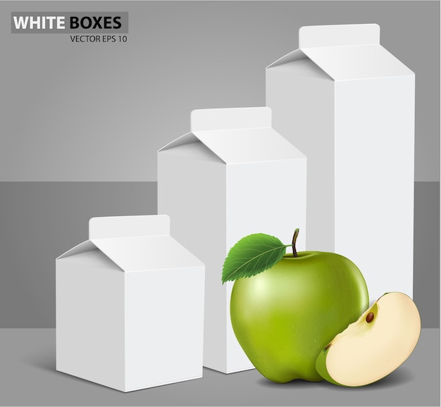 Jugo de leche en blanco cajas de cartón blanco paquetes