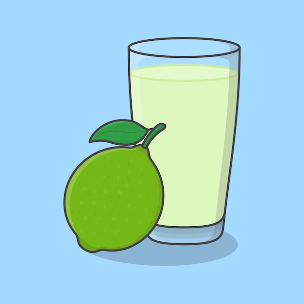 Jugo de lima con fruta en vidrio ilustración vectorial de dibujos animados jugo de lima icono plano contorno