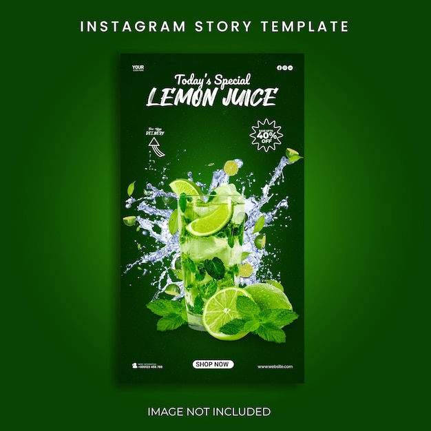 jugo de limón con publicaciones de historias de Instagram en las redes sociales
