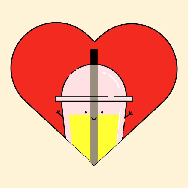 Jugo de limonada en el corazón forma de amor ilustración de icono de dibujos animados