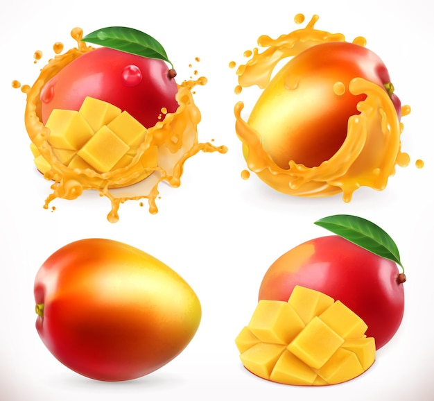 Vector jugo de mango. fruta fresca, icono realista