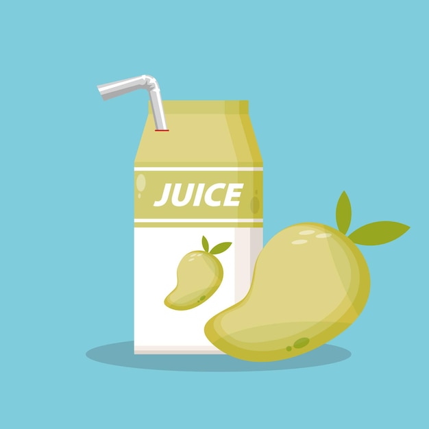 jugo de mango con vector de icono de embalaje de caja