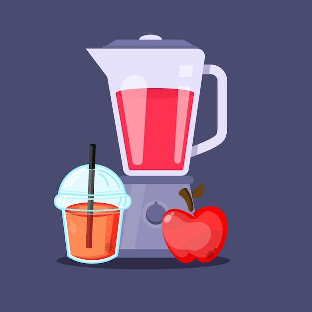 Jugo de manzana, con, licuadora, plástico, vaso, icono