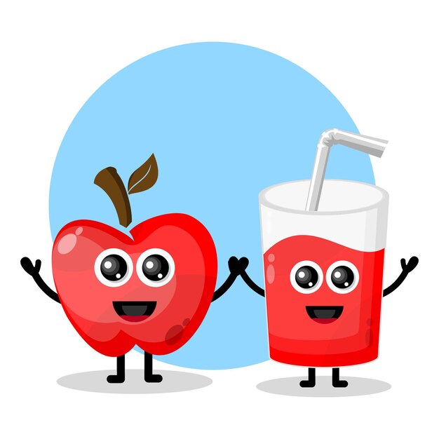 Jugo de manzana vaso lindo personaje logo