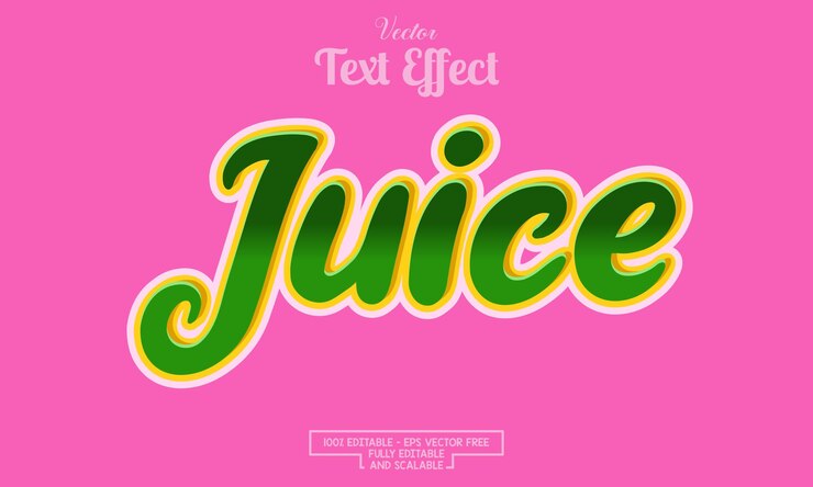 Vector jugo moderno sobre fondo rosa efecto de texto editable