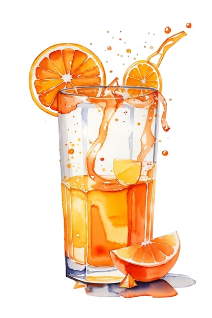 Vector jugo de naranja cóctel acuarela clipart