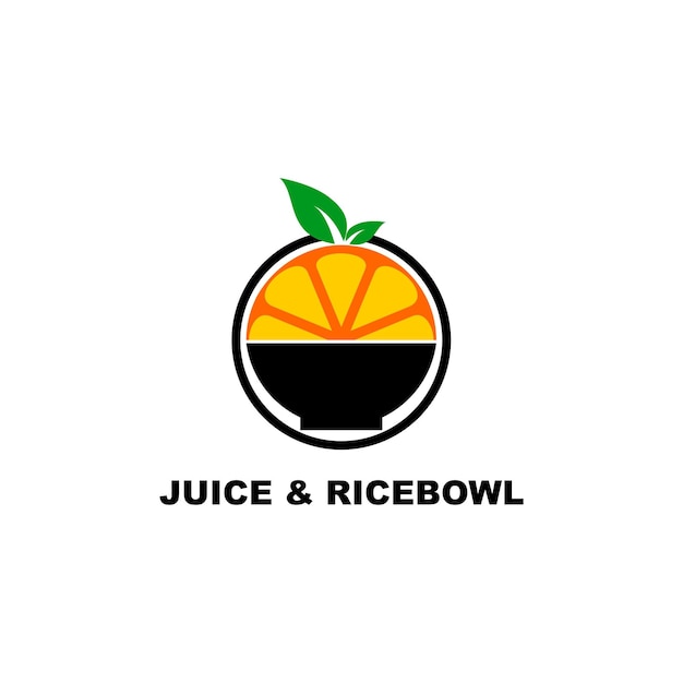 Jugo de naranja y diseño de logotipo de vector de cuenco de arroz