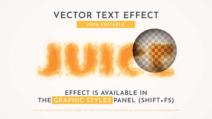 Vector jugo de naranja efecto de texto estilo gráfico modelo vectorial y plantilla eslogan y marca de la compañía