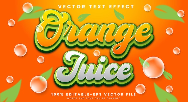 Jugo de naranja fresco efecto de texto editable plantilla con fondo lindo