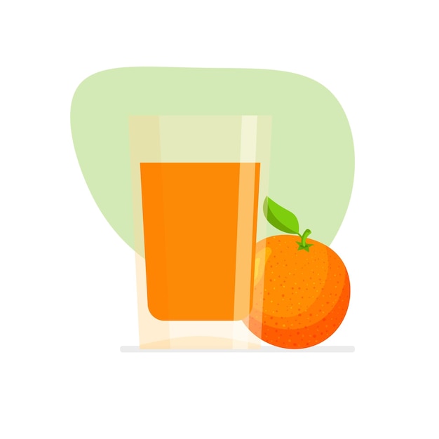 Vector jugo de naranja natural en un vaso. zumo recién exprimido con la mitad de cítricos. orgánico saludable.