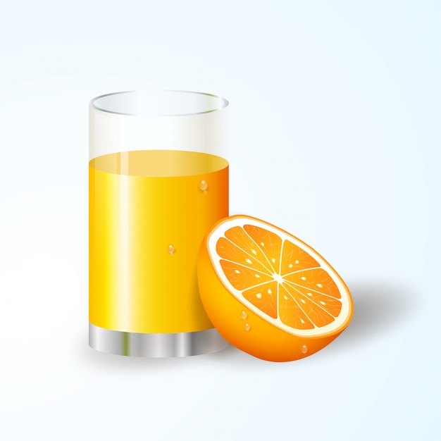 Vector jugo de naranja realista y rodajas de naranja